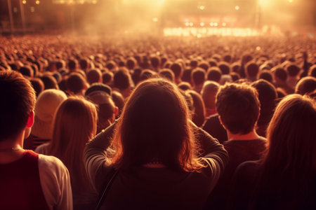 Crowd of people at concert on the street back view.の素材
