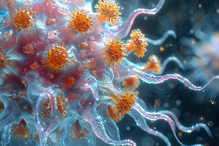 Pink bacterium or virus on blur background close up.の素材