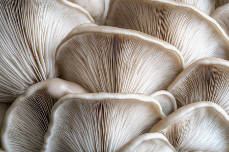 Close-up of gray oyster mushrooms.の素材