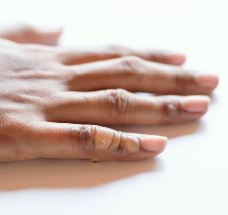 Horrible burns scald on female hand isolated on whiteの写真素材