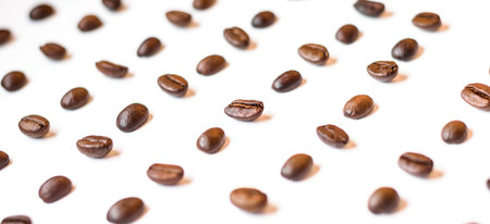 coffee beans top view copy space, white back ground