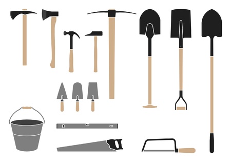 tools for the construction site, shovel, hammer, sawのイラスト素材