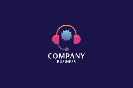 Headphone and gear logo design template. Call center, support, faq, faq, helpdesk, faq, customer service, technical support. Vector illustrationのイラスト素材