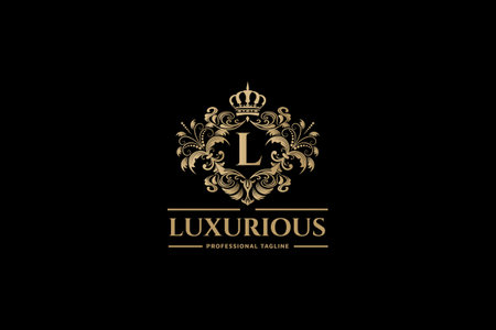 Luxury Initial Letter L logo. Luxury floral monogram with golden crown. Elegant luxury letter L logo design template.のイラスト素材