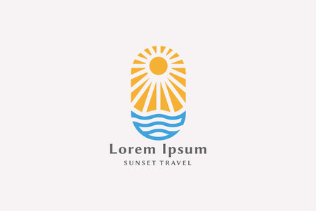 Sun and Sea Logo Design Template. Creative Symbol for Travel, Vacation, Tourism or Business Identityのイラスト素材
