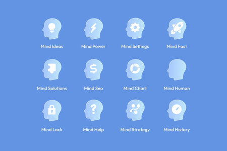 Set of icons of human brain. Vector illustration in flat style.のイラスト素材