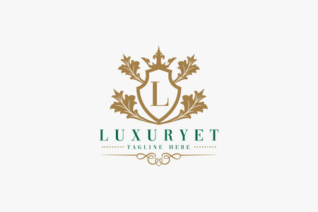 Luxury letter L logo design. Elegant letter L with crown and leaves.のイラスト素材