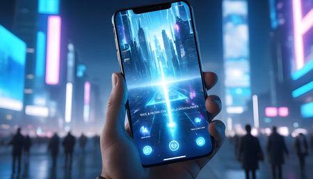 Smartphone screen displaying a business intelligence concept. 3D Renderingの素材