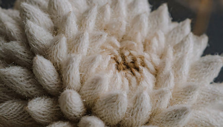 Close up of a white woolen knitted blanket. Macro.の素材