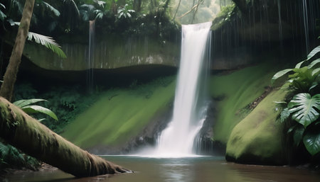 Tropical waterfall in the rainforest. Beautiful nature background.の素材