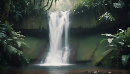 Waterfall in tropical rainforest. Beautiful waterfall in the jungle.の素材