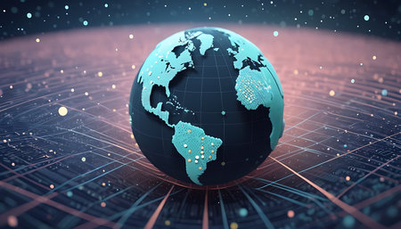 Global network connection concept. 3d rendering toned image double exposureの素材