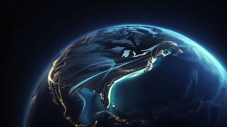 Earth from space showing the global Internet spread around the world. 3D renderingの素材