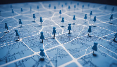 Miniature people on a map of the city. 3d renderingの素材