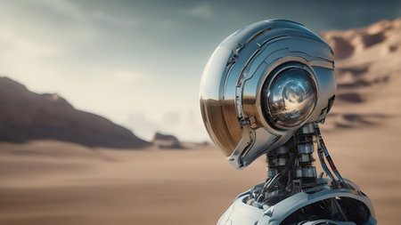 Astronaut on the background of the desert. 3d renderingの素材