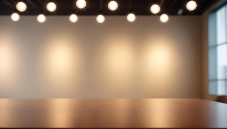 Empty wood table and bokeh light background, product display montageの素材