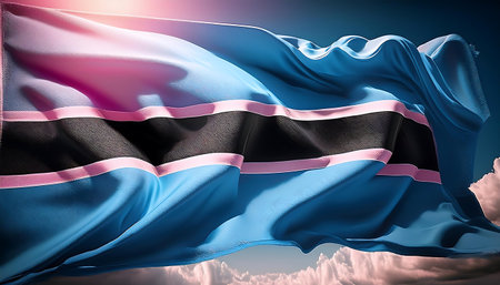Botswana waving flag against blue sky with sunrays 3dの素材