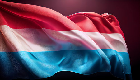 Luxembourg waving flag on dark background. 3D illustration.の素材