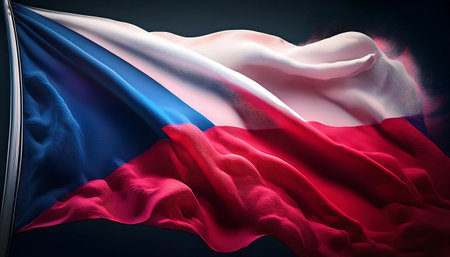 Czech Republic waving flag on dark background. 3D Renderingの素材