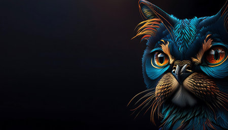 Cat portrait on black background with copy space, 3D illustration.の素材