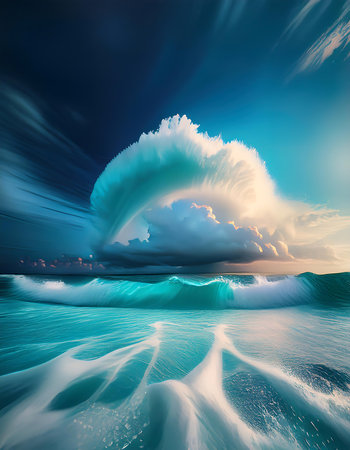 beautiful seascape with blue sky and clouds. 3d renderingの素材