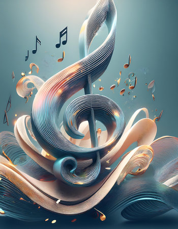 Music note on the abstract background. 3D illustration. Vintage style.の素材