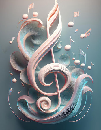 Abstract musical background with treble clef and notes. Vector illustration.の素材