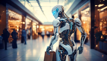 Robot in the shopping mall. 3d rendering, 3d illustration.の素材