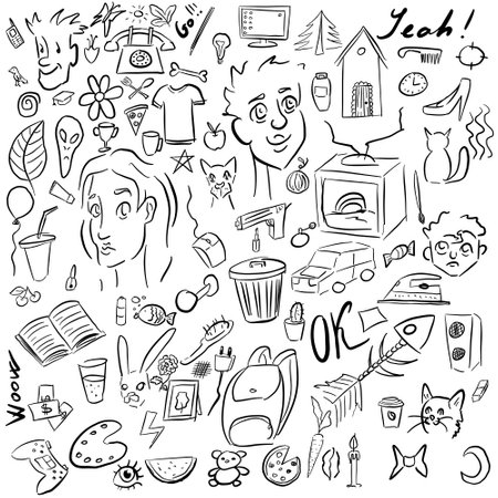 Funny doodles. Created for various web resources. Decorate your design with this illustrationのイラスト素材