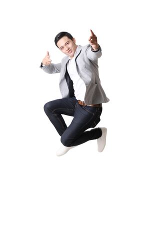 Portrait of Asian Man Isolated With Gesture Signの写真素材