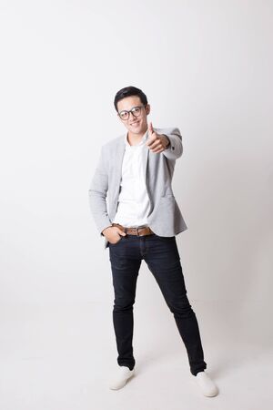 Portrait of Asian Man  With Gesture Signの写真素材