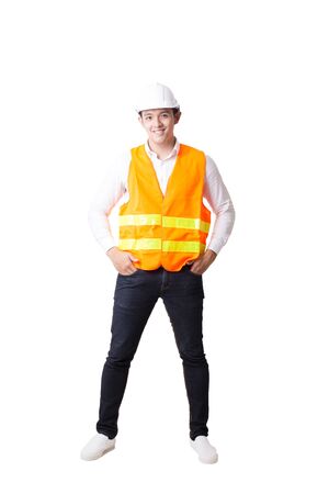 Portrait of Asian Engineer or Architect Designer in Isolated Background With Gesture Signの写真素材