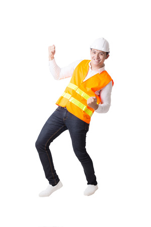 Portrait of Asian Engineer or Architect Designer in Isolated Background With Gesture Signの写真素材