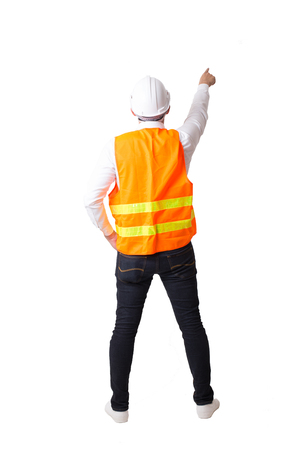 Portrait of Asian Engineer or Architect Designer in Isolated Background With Gesture Signの写真素材