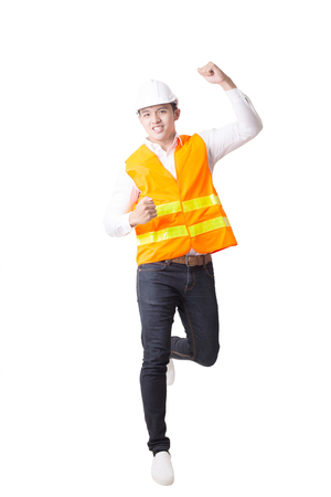 Portrait of Asian Engineer or Architect Designer in Isolated Background With Gesture Signの写真素材