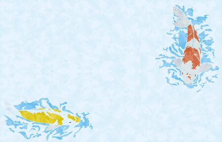 Illustration of carp swimming, with background, no lineのイラスト素材