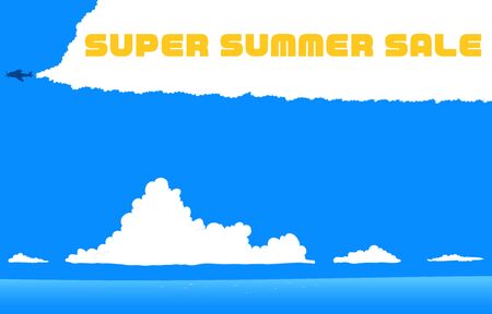 Illustration of summer blue sky and approaching clouds and sea For summer saleのイラスト素材