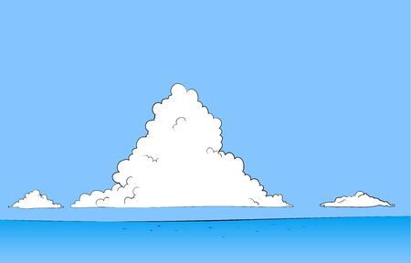 Illustration of the sea with blue sky and approaching clouds in summerのイラスト素材