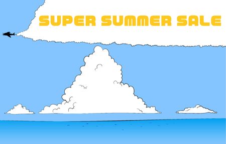 Illustration of summer blue sky and approaching clouds and sea For summer saleのイラスト素材