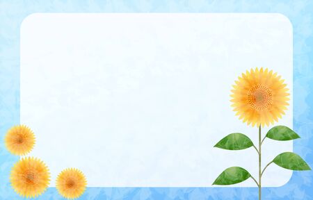 Sunflower frame illustration, blue backgroundのイラスト素材