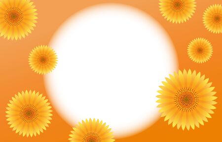 Sunflower frame illustration, orange backgroundのイラスト素材