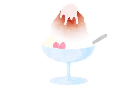 Strawberry flavored shaved ice with ice cream and condensed milkのイラスト素材