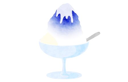 Blue Hawaiian shaved ice with ice cream and condensed milkのイラスト素材