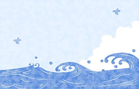 Summer background material, sea, approaching clouds, blue sky and seagullsのイラスト素材