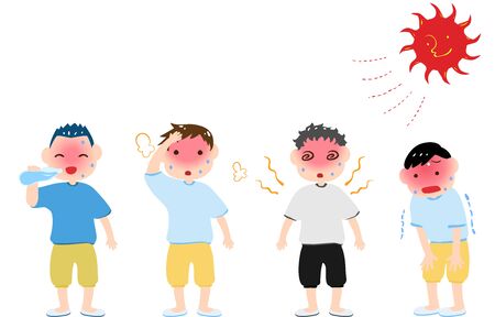 Heat stroke and boy illustration setのイラスト素材