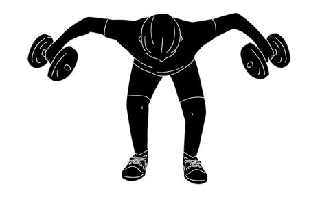 Monochrome person material: men, training, dumbbell trainingのイラスト素材