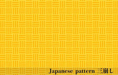 Yellow Japanese paper and Japanese pattern: three break, translation: three breakのイラスト素材