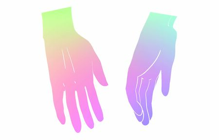 Hand holding vector icon, rainbow background, die cutのイラスト素材