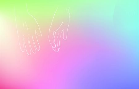 Hand holding vector icon, rainbow backgroundのイラスト素材