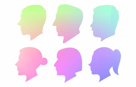 Male and female profile set, silhouette materialのイラスト素材